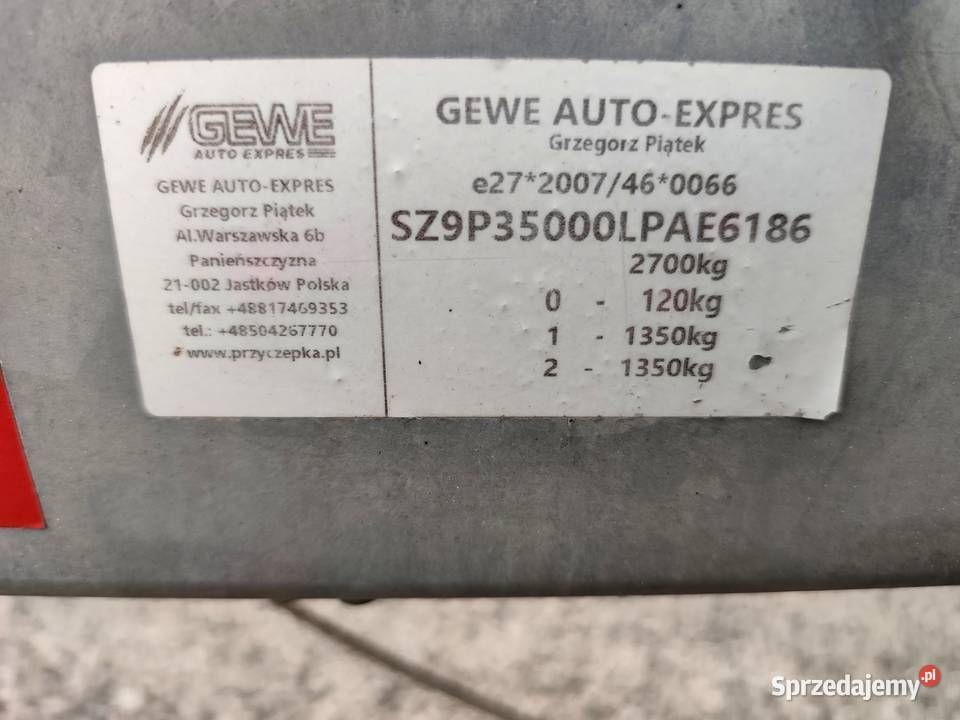 Przyczepa Dłużyca GEWE 2020R DMC 2700 850 x 195 pełny VAT Przyczepy Wodzisław