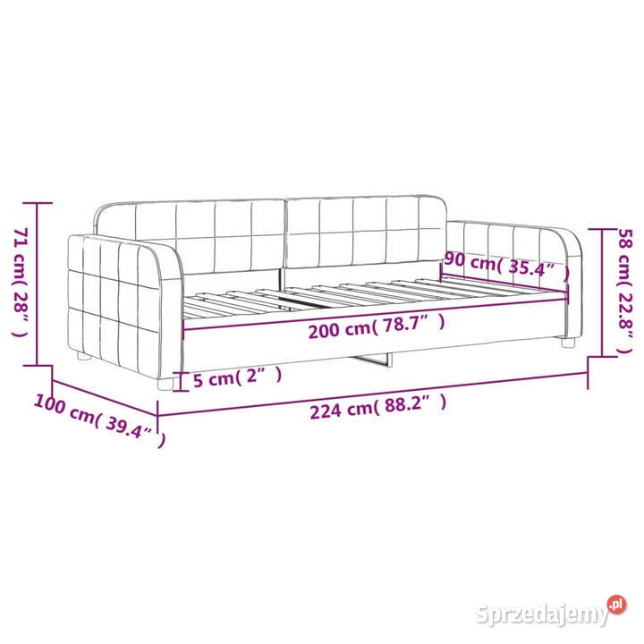 Sofa z funkcją spania jasnoszara obita aksamitem