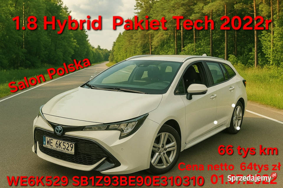 Toyota Corolla 22r Salon Polska 18 HYBRID 66 1wł czujnik zmierzchu