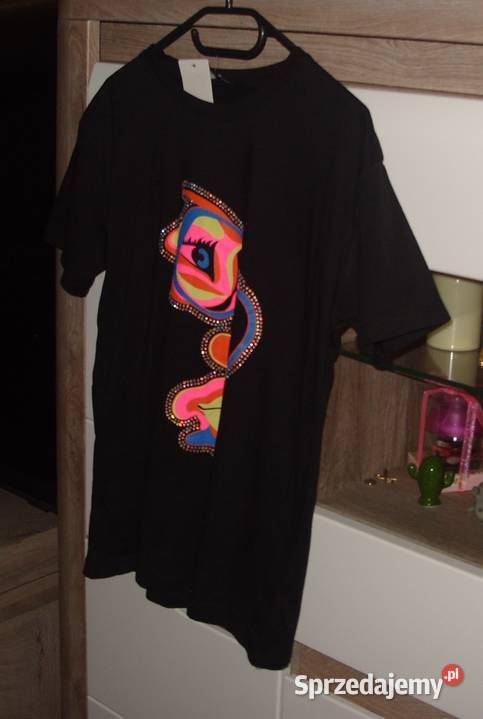 LAMICIMI czarny tshirt z Neonową Twarzą w Inny wzór Rawicz