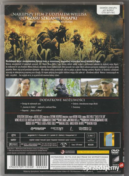 ŁZY SŁOŃCA Bruce Willis Wersja rozszerzona DVD Filmy Pruszków