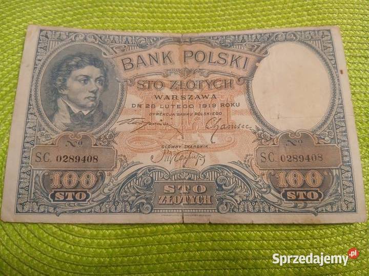 banknot polski 100 złotych z 1919r Łomża
