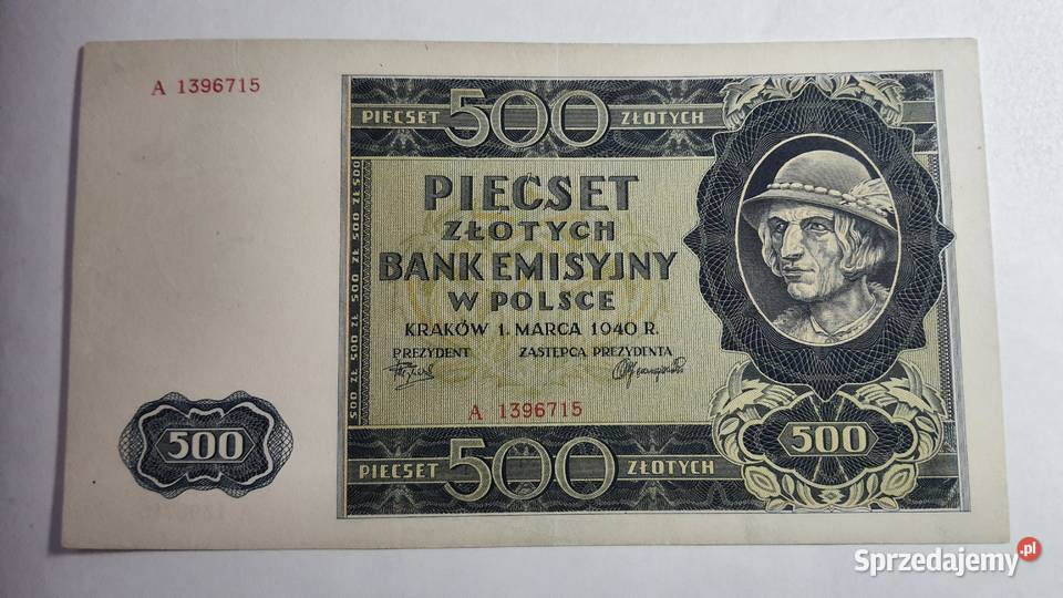 RZADKOŚĆ 500 złotych 1940 z numeracją falsu Numizmatyka Warszawa sprzedam