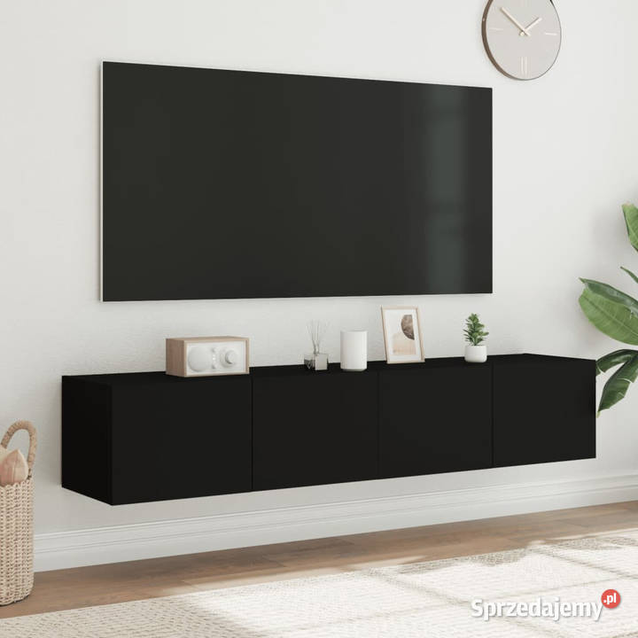 Ścienne szafki TV z LED 2 czarne 80x35x31 Warszawa