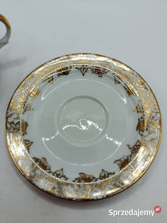 Filiżanka ze spodkiem biała porcelana girlanda Zamość