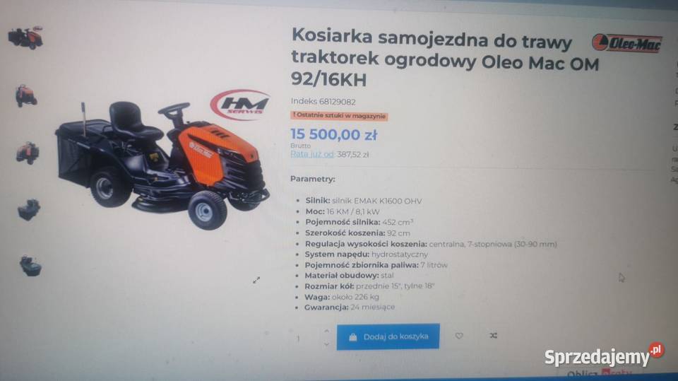 Kosiarka samojezdna do trawy traktorek ogrodowy Grudziądz