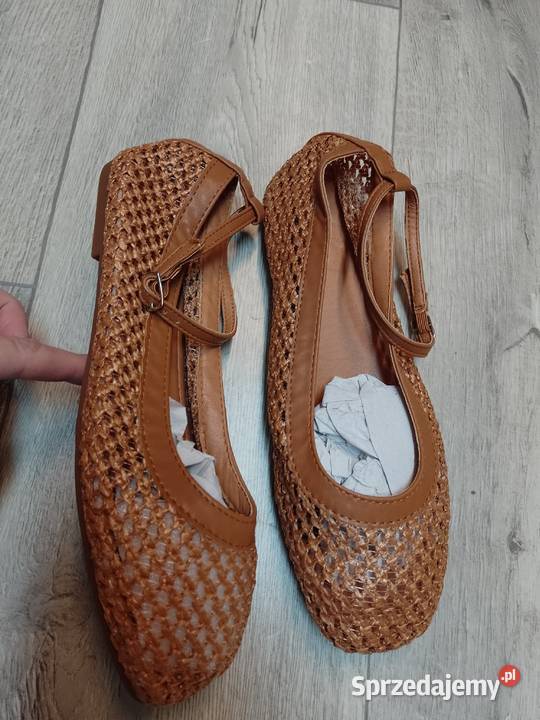 49 Brązowe siateczkowe baleriny wieczorowe z tkanina Kraków