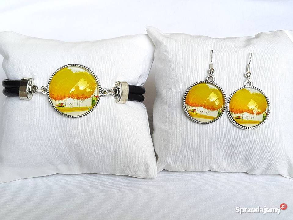 Zestaw grafika pod szkłem bransoletka kolczyki Kolczyki łódzkie Łódź