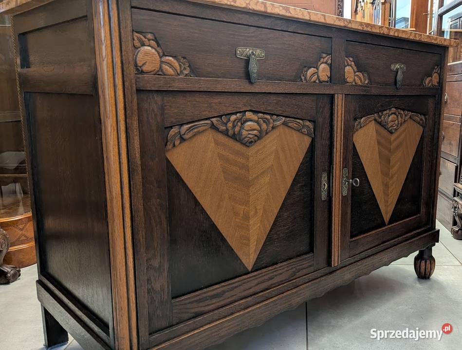 Piękna dębowa komodaszafka art deco z marmurem Dąbrowa Górnicza