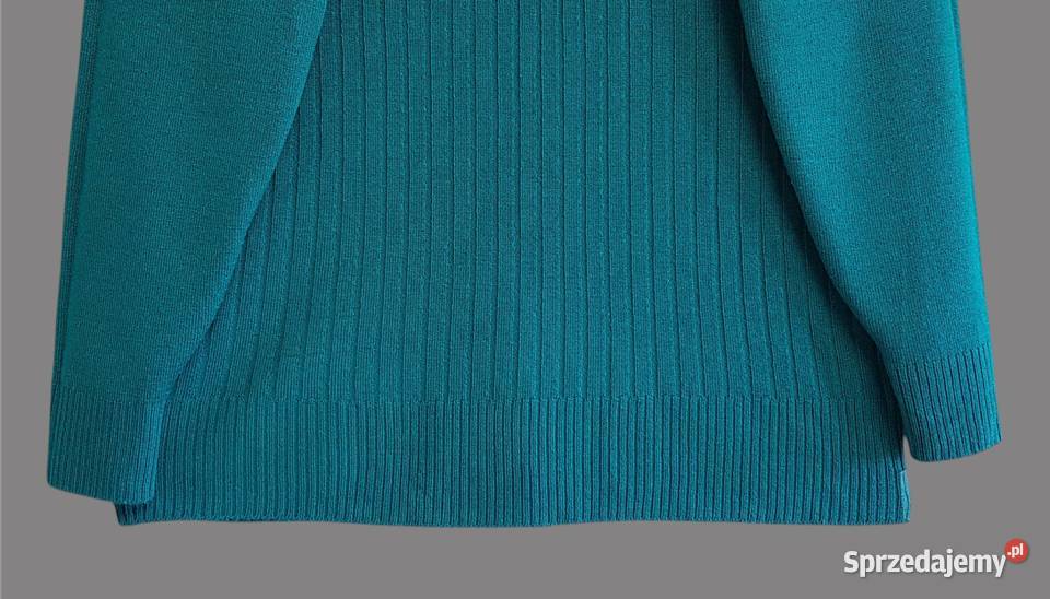 Damski prążkowany ciepły sweter zielony z długim Chrzanów