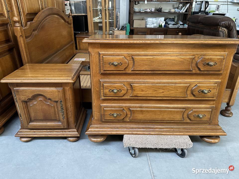 Masywna dębowa sypialnia łóżko 180 szafki komoda wielkopolskie Sławoszewek