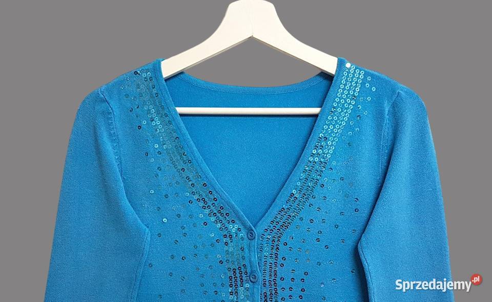 Damski bawełniany niebieski sweter z długim Moda i Styl Chrzanów