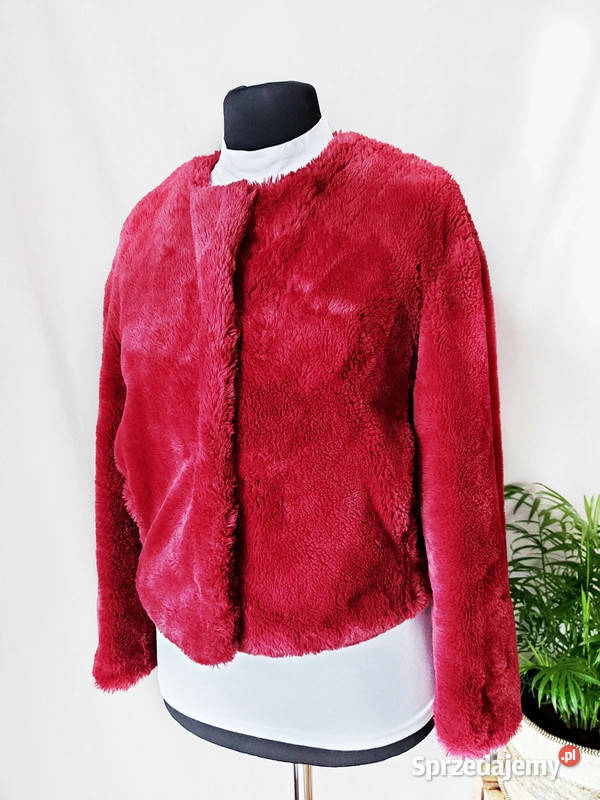 Bordowy płaszcz damski kurtka z futerkiem krótki