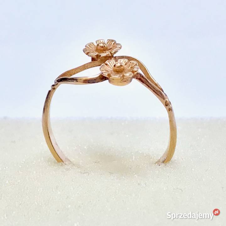 Złoty PIERŚCIONEK 14K piękne KWIATY GUSTOWNY
