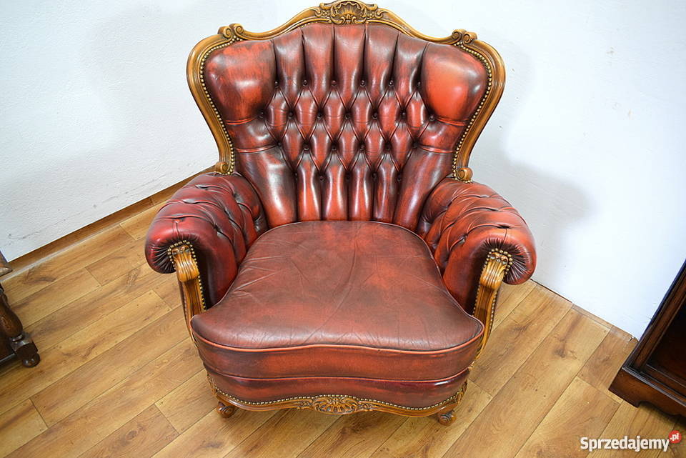 Fotel chesterfield piękny wygodny skóra pikowany Świdnica