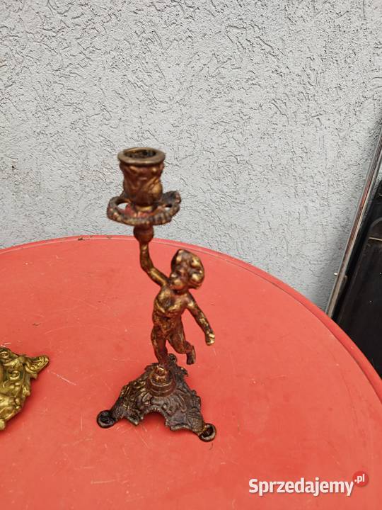 Świecznik cherubinek mosiądz PRL Słubice