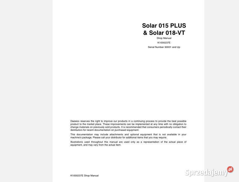 Daewoo Solar 015 PLUS Solar 018VT instrukcja Kielce