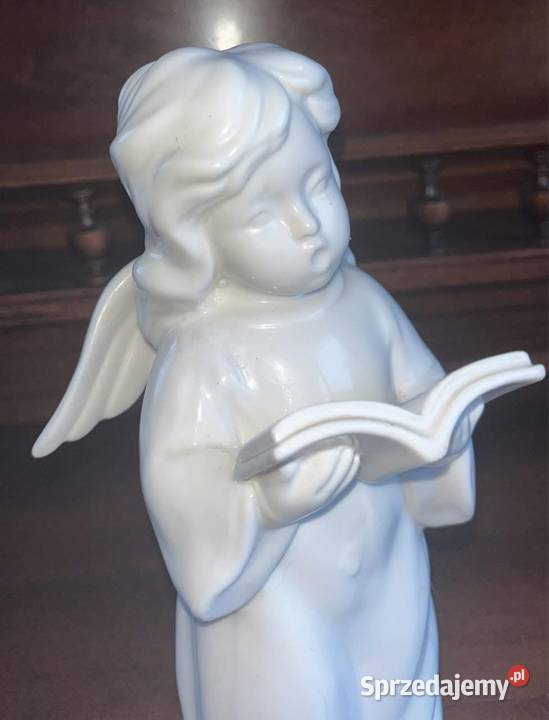 Aniołek biała porcelana Z książką