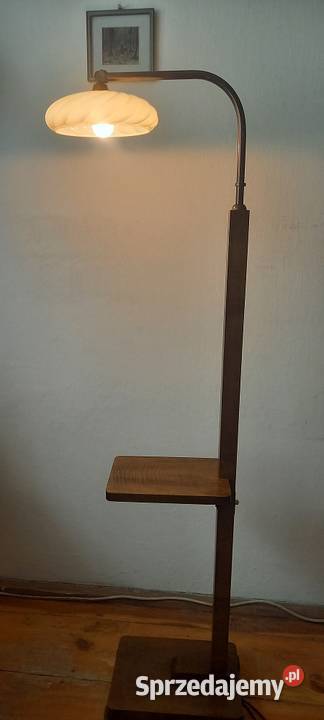 Drewniana lampa w stylu Art Deco z półką ruchome
