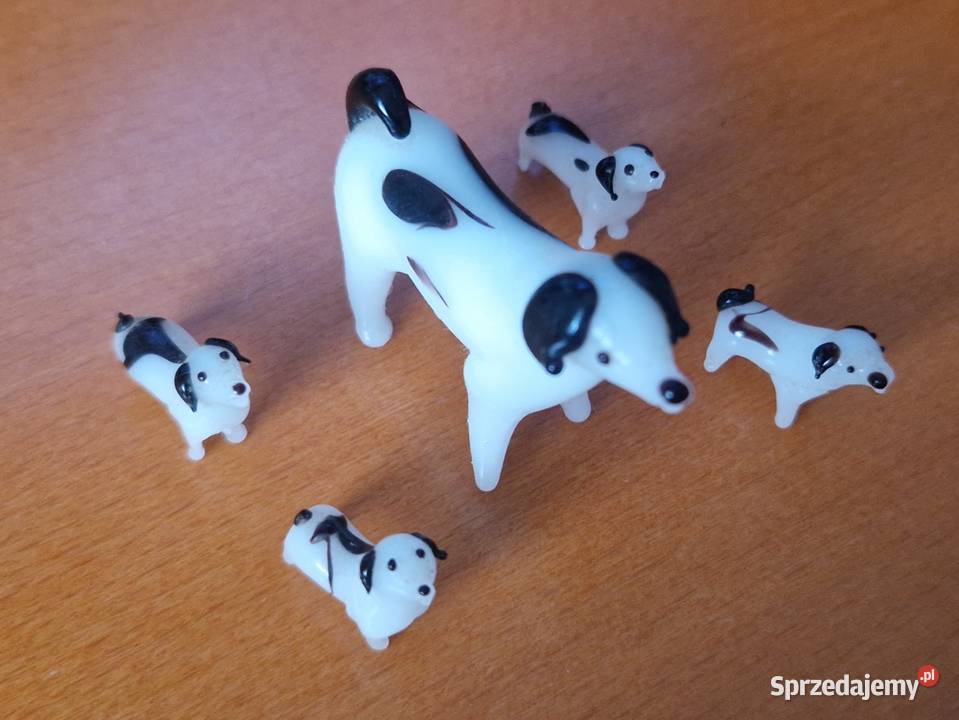 Szklane figurki psia mama z 4 pieskami Warszawa sprzedam