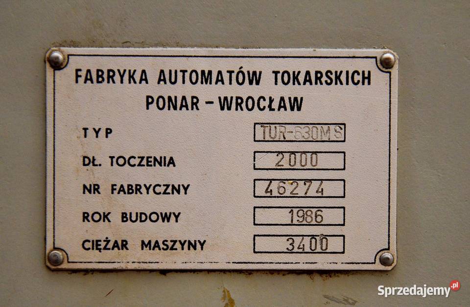 Tokarka Uniwersalna TUR 630M S x 2000 WRZECIONO dolnośląskie Jawor sprzedam