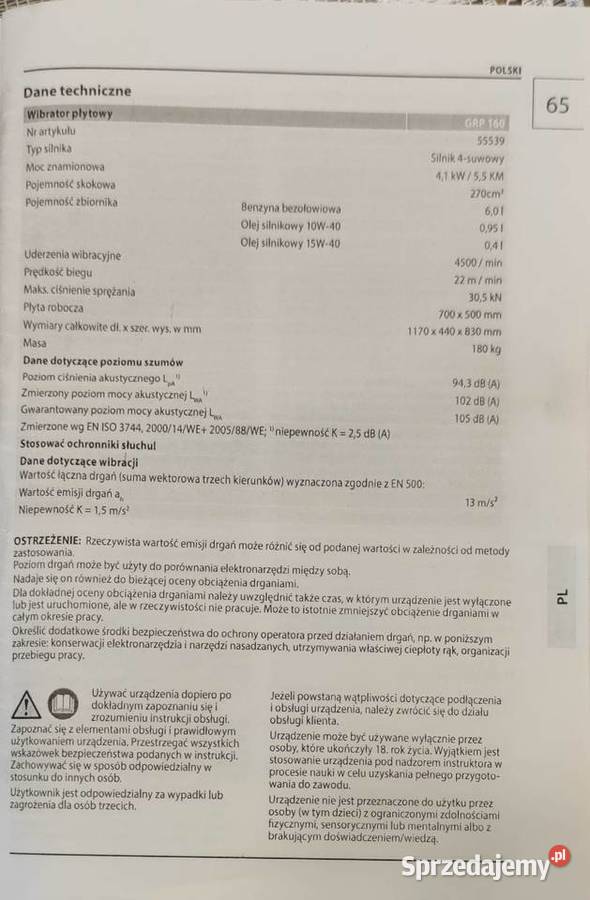 Zagęszczarka GRP 160 Wibrator Płytowy 180 2703 Kalembina