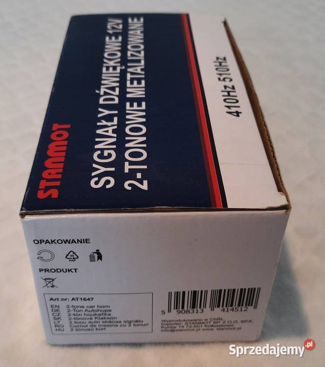 Klakson metalizowany wysoki ton 510Hz 12V AT1647 osobowe Czeladź