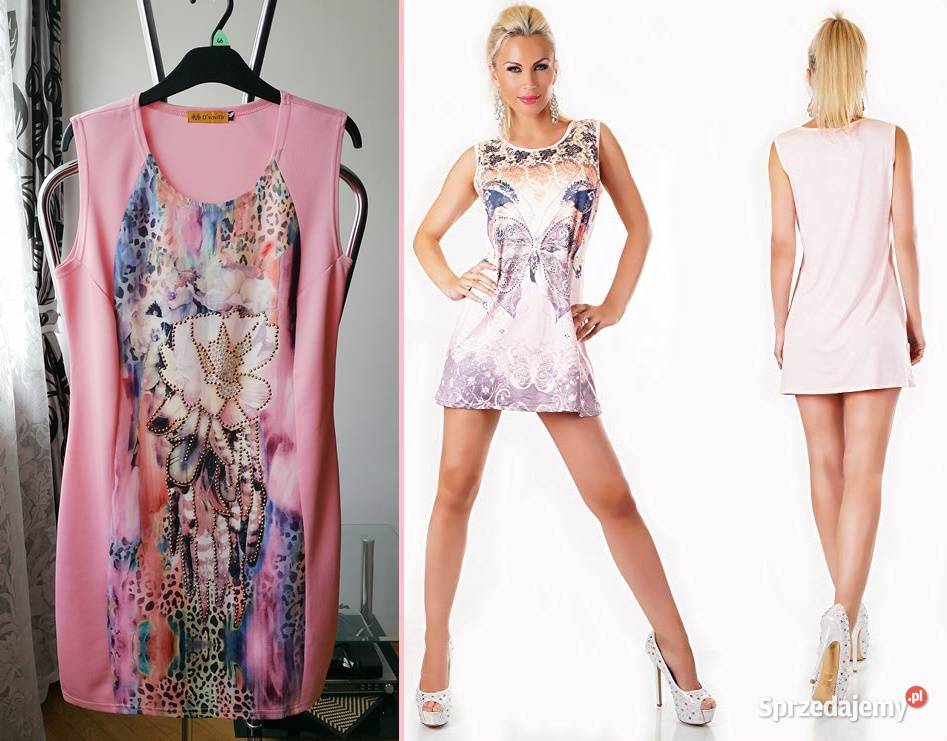 NOWA RÓŻOWA SUKIENKA OVAVIFA PIĘKNIE ZDOBIONA RL Łódź