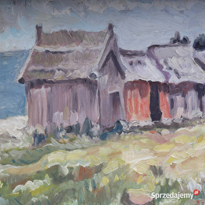 ARTexpert Obraz Olejny Nadmorski Pejzaż Chaty Dobrzany