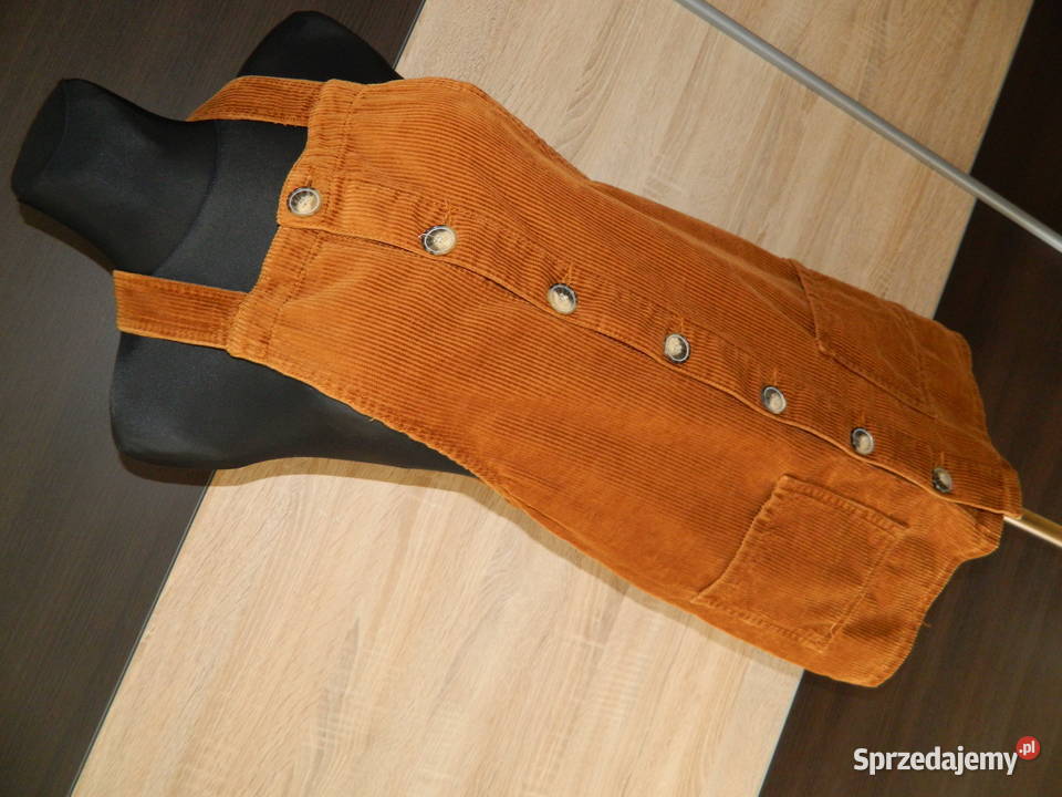 Denim Co sztruksowa spódnica na szelkach 36 brązowy/beżowy Spódnice i sukienki małopolskie Trzebinia