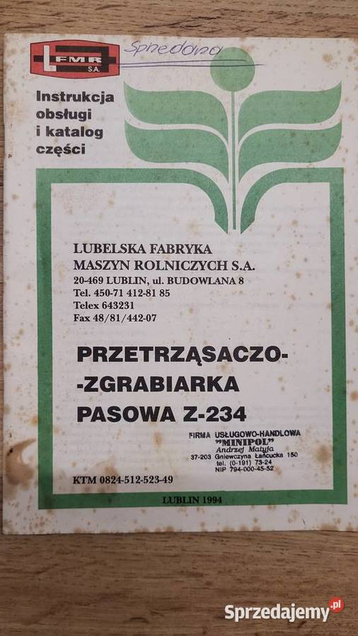 Sprzedam przetrząsaczo zgrabiarkę taśmową nieuszkodzony podkarpackie Gniewczyna Tryniecka