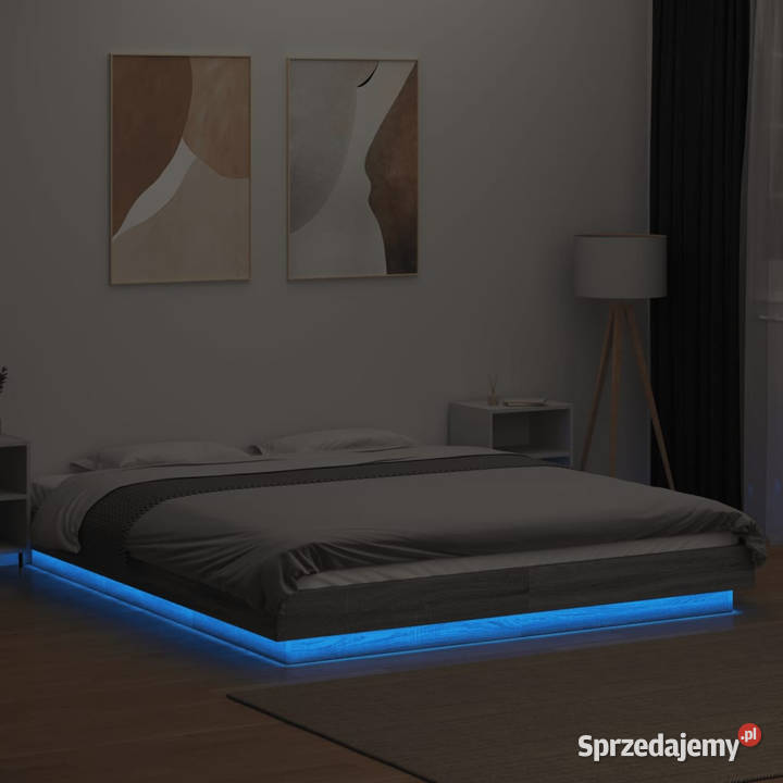 Rama łóżka z LED szary dąb sonoma 150x200 Meble Warszawa