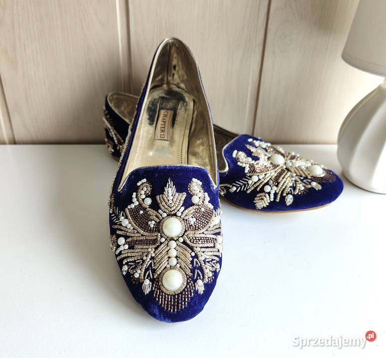 Płaskie buty loafers 38 retro vintage welur inna Półbuty sprzedam