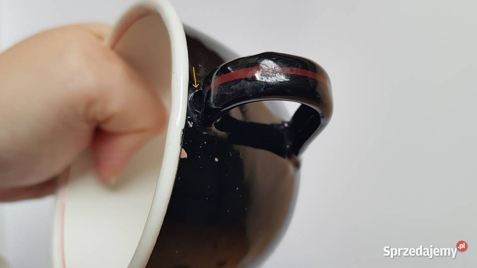 Zestaw emaliowany dzbanek 6 filiżanek Olkusz PRL Dąbrowa Górnicza