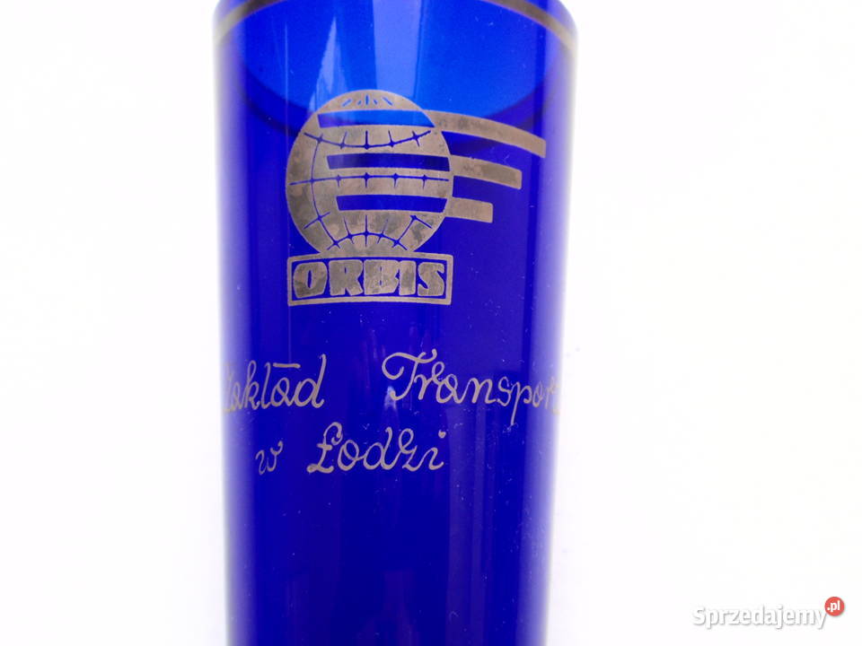 Wazon szklany logo ORBIS niebieski PRL