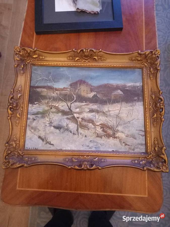 Obraz olejny zimowy pejzaż Warszawa