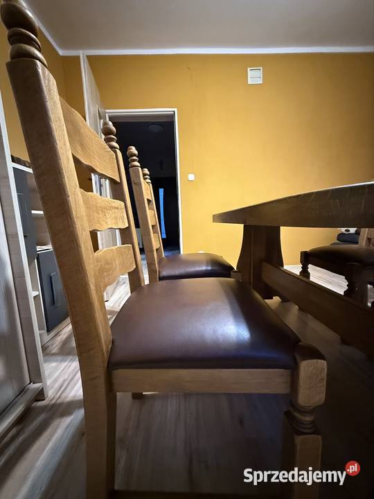 Masywny komplet dębowy stół 4 krzesła STAN Stoły z krzesłami wielkopolskie