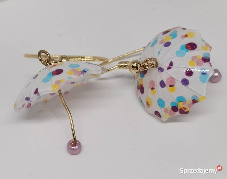 Kolorowe kolczyki parasolki kropki Zegarki i Biżuteria