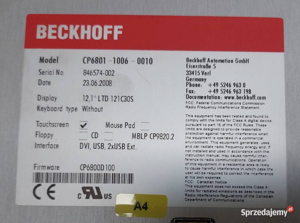 BECKHOFF CP680110060010 Panel operatorski Gorzów Wielkopolski