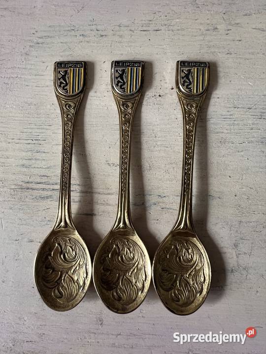 Złocone łyżeczki z herbem Leipzig Bytom