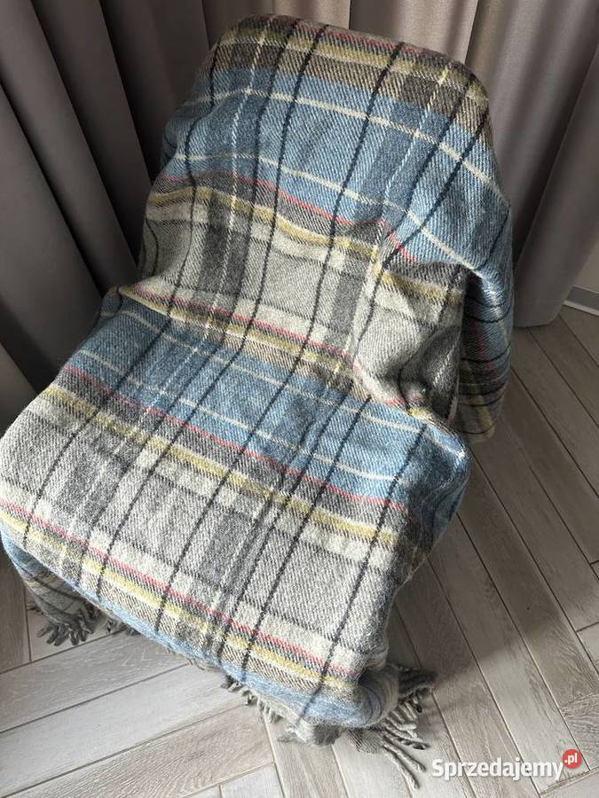 Koc pled motyw krata 100 wełny 130x180 Łódź sprzedam