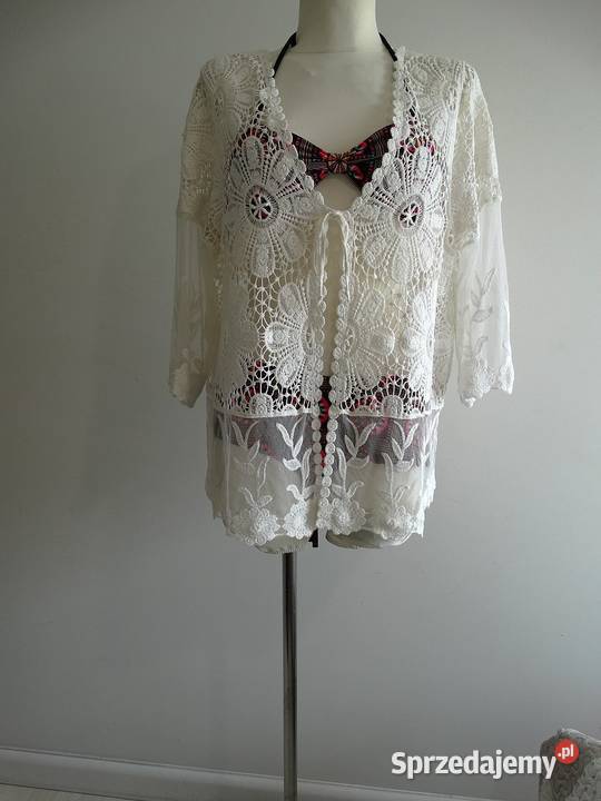 Kimono Tunika Plażowa Ażurowa Szydełkowa brązowy/beżowy Łomża sprzedam