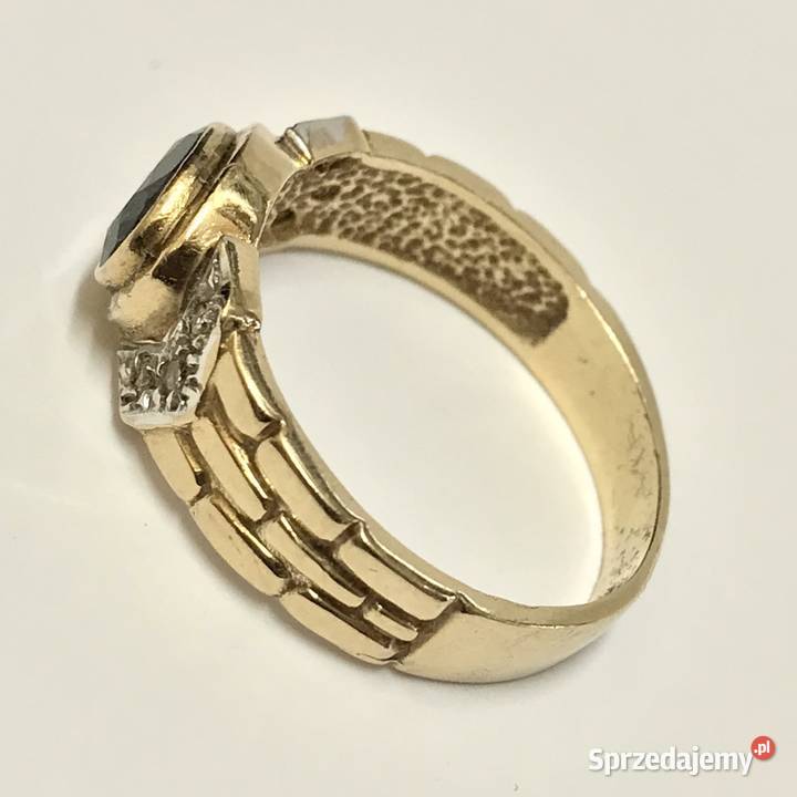 Złoty PIERŚCIONEK 14K cudny SZAFIR cyrkonie r 16 złote mazowieckie Warszawa sprzedam