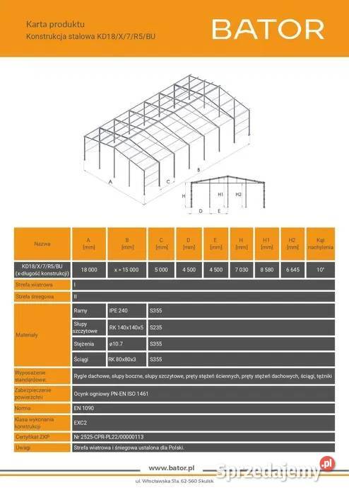 Hala Stalowa 810m2 Nowa Konstrukcja 18x45 mazowieckie Łomianki