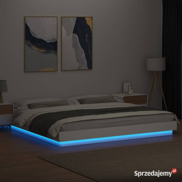 Rama łóżka z LED biała materiał drewnopochodny Łóżka Warszawa
