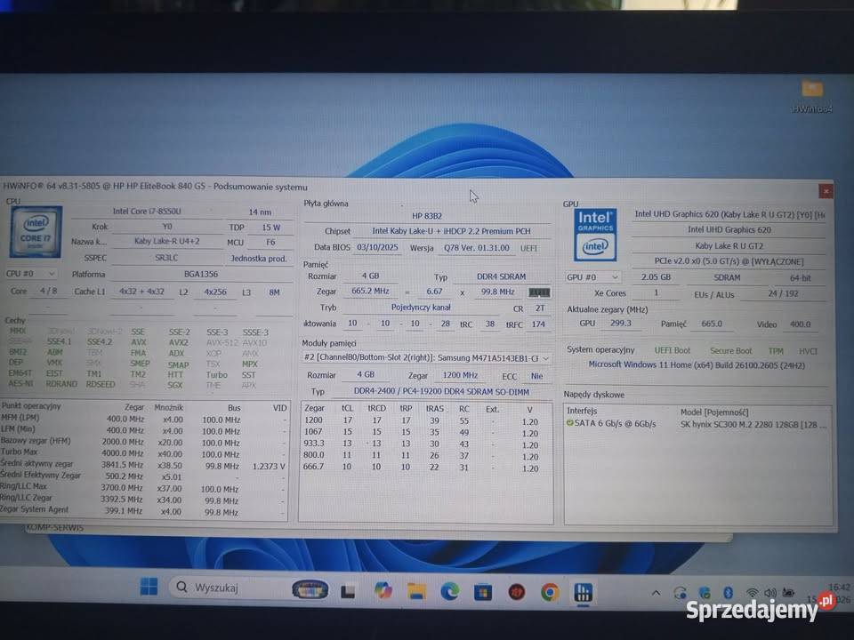 HP Elitebook 840 G5 Intel i7 Bateria OK gniazdo