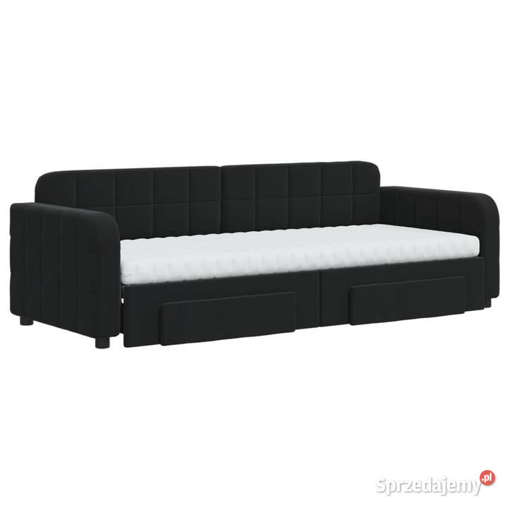 Sofa rozsuwana z szufladami czarna aksamit Warszawa