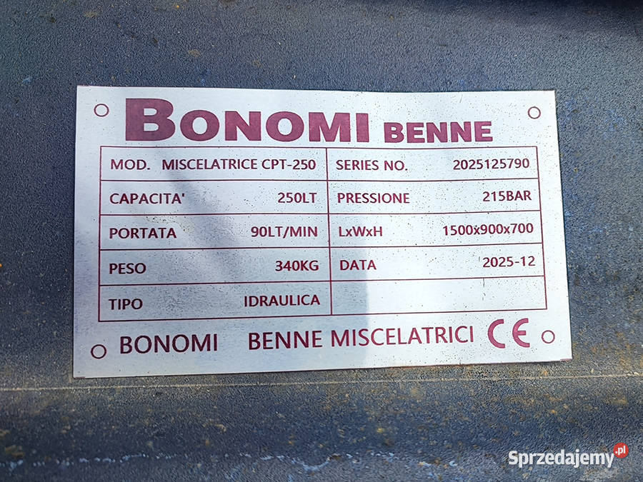 Łyżka mieszalnik do betonu Bonomi Benne CPT250 pełny VAT Kęty sprzedam