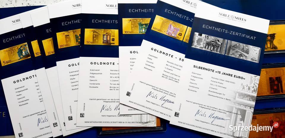 Kolekcja banknotów EURO złoto 999 Kędzierzyn-Koźle