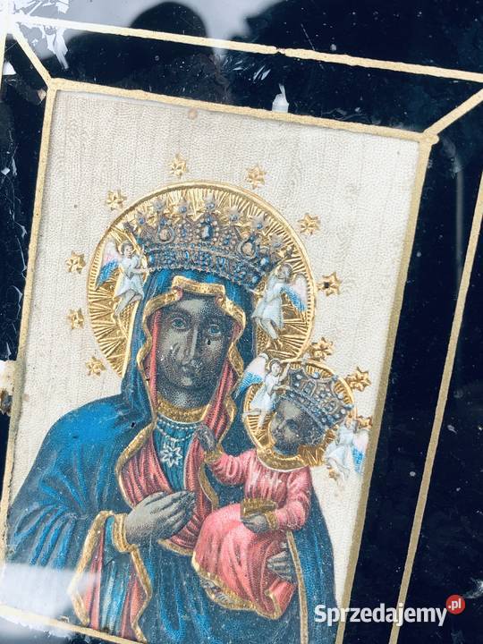 Zabytkowy obrazek szkłem łódzkie Łowicz